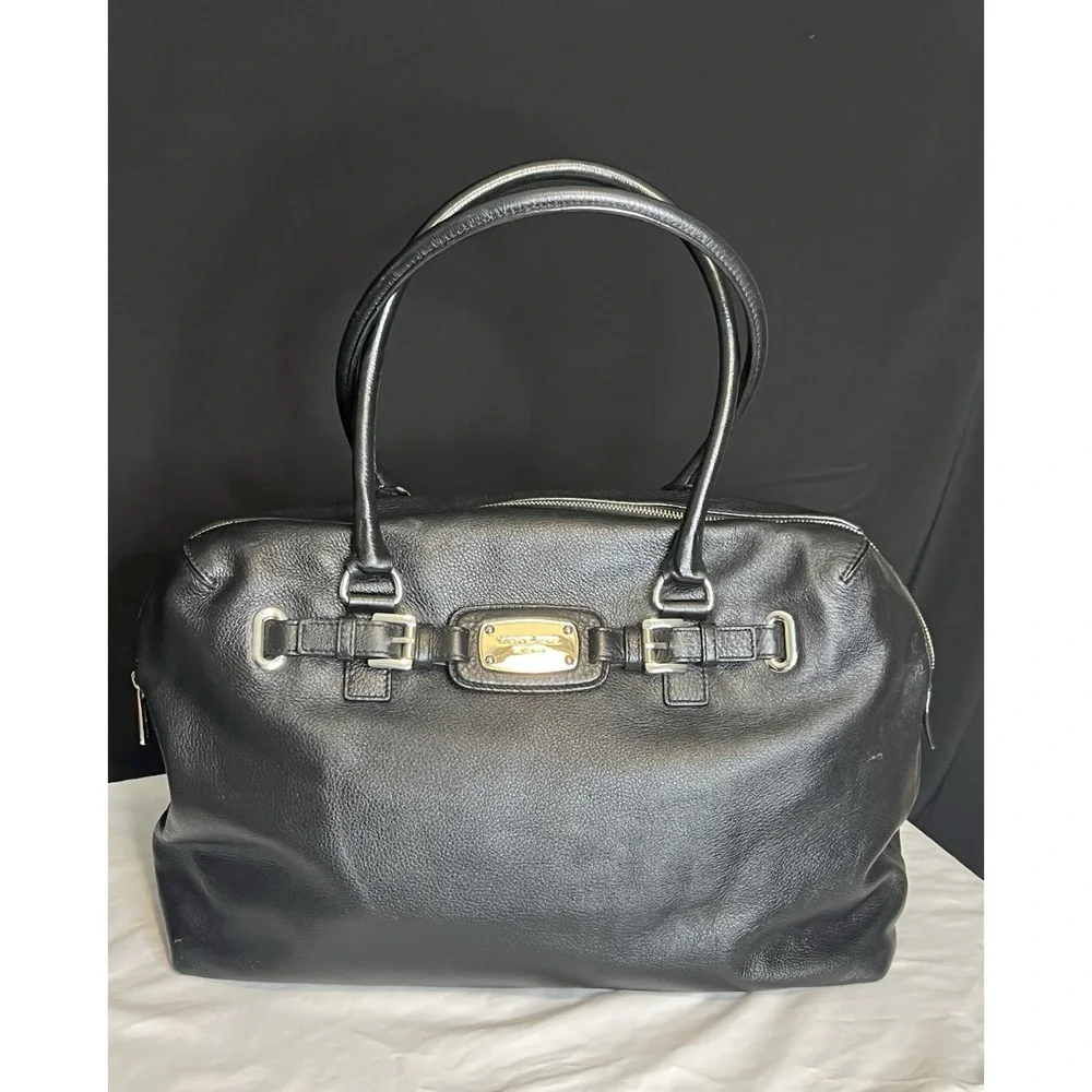 Michael Kors Black Pebble Leather Weekender Bag Luggage Satchel Bag Tote 16 x 13